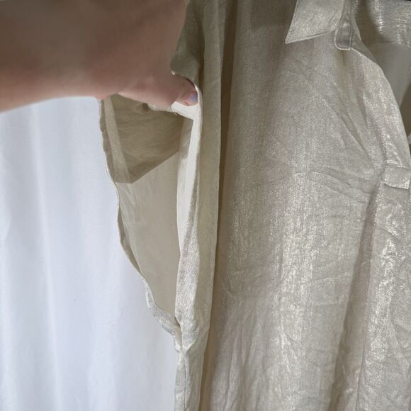 Susan Graver Blouse Women's 5X Metallic Cream Gold Collared Short Sleeve V Neck - Picture 5 of 10